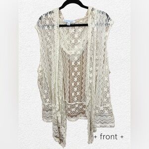 Boho hooded unlined ivory lace vest shrug 2X